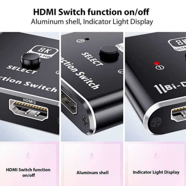 8K60Hz HDMI-switch 2 til 1 og splitter 1 til 2 4K120Hz 48Gbps