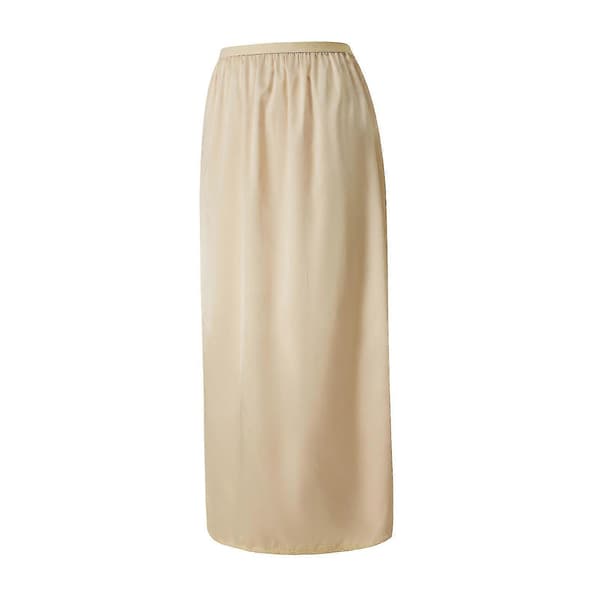 Underkjole med blonde, lang, elastik i taljen, dameunderkjole i satin Champagne S