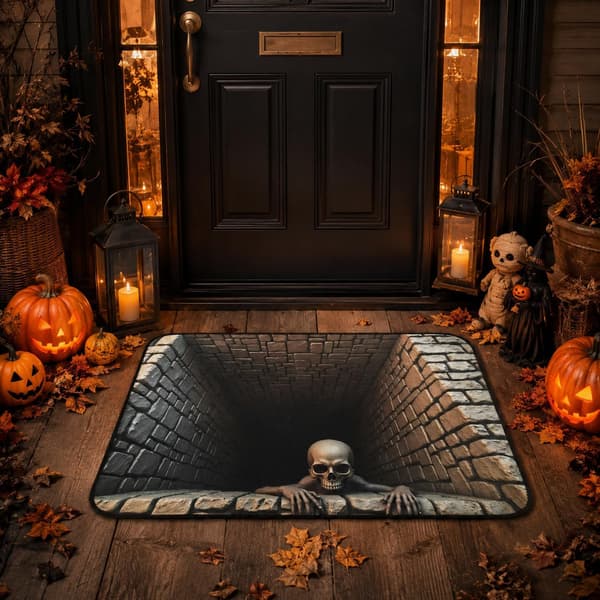 Dørmåtte med Halloween-tema og 3D-optisk illusionsdesign, velegnet til både indendørs og udendørs brug – 80 x 120 cm 80*120cm