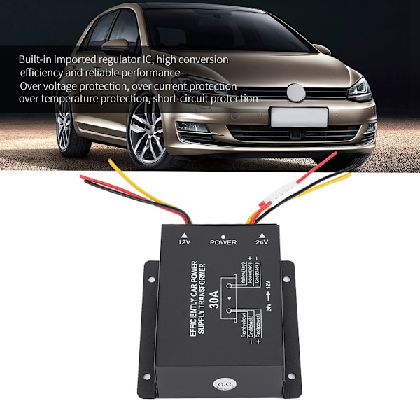 Auton DC-tehomuuntaja-invertteri DC 24V - 12V auton jännitteenalennin (30A)