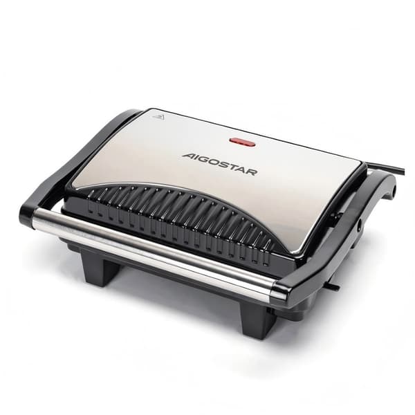 Aigostar 1000W Paninigrilli, ruostumaton teräs, kotivoileipägrilli, kaksoislämmitys