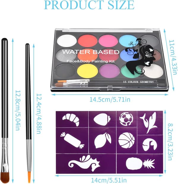Ansigtsmalingssæt, makeup-palette til børn, velegnet til musikfestivaler, fester, halloween, rollespil