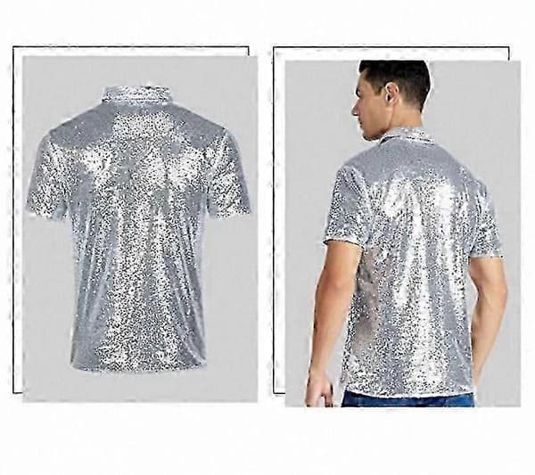 Glitterpaljetti lyhythihainen T-paita miehille Silver XL