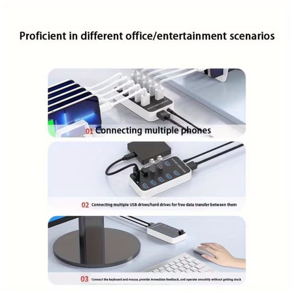 10-portars USB 3.0-hub, universell USB 3.0-expansionsadapteromvandlare för bärbara datorer. USB-hubb som stöder höghastighetsdataöverföring vid 5 Gbp