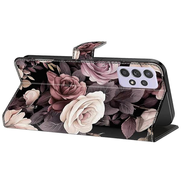 【03】For Samsung Galaxy A52 4G/ 5G/ A52s 5G Case Pattern Print Flip Folio Leather Phone Cover Rose