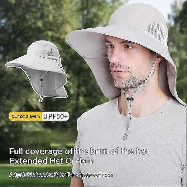 Sammenklappelig strandhat bred skygge justerbar rem bondehat til fiskeri bjergbestigning-tfd Light Grey