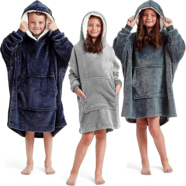【03】Snuggaroo Drenge Piger Børn Blød Fleece Oversize Hætte Tæppe 6-14 År Grey