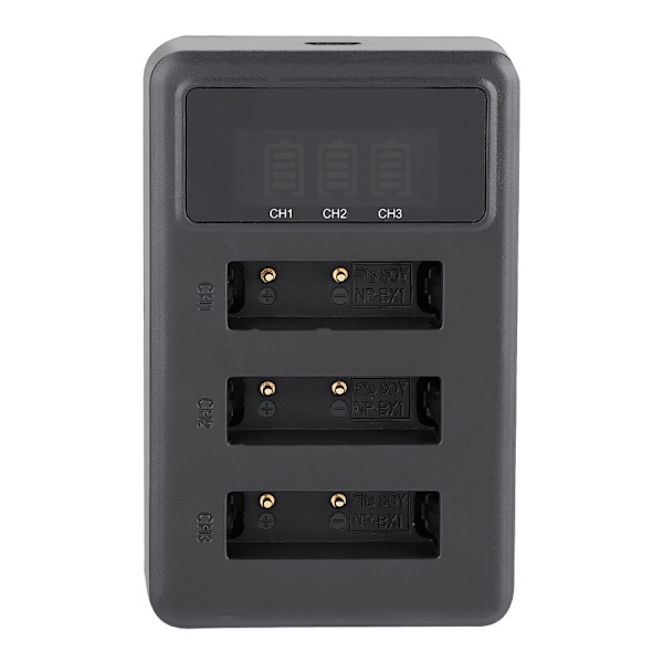 Action Kamera Batterioplader 3 Slot USB Opladning Sort Tilbehør til Sony NP-BX1