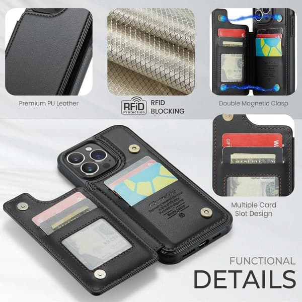 【03】(Til iPhone 13 Pro Max) PU-læderpung-etui med RFID-blokering og stativfunktion, flere kortpladser, dobbelt magnetisk lukning havblå