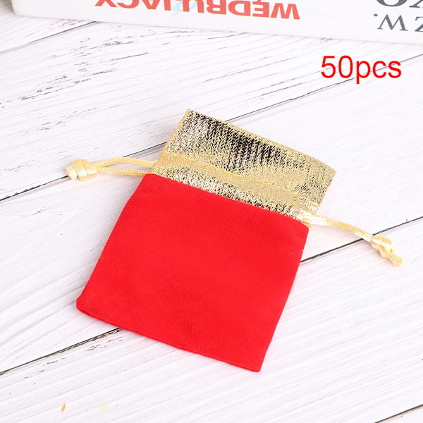 50 stk. 7 x 9 cm Fløjlspose Blød Snørelukning Smykker Bryllupsgave Opbevaringspose Rød