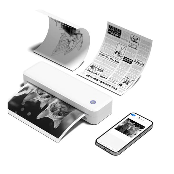 A4 Mini Bærbar Termoprinter - Bluetooth & USB-C, Blækfri Udskrivning, Kompatibel med Smartphones og Computere, D82, hvid