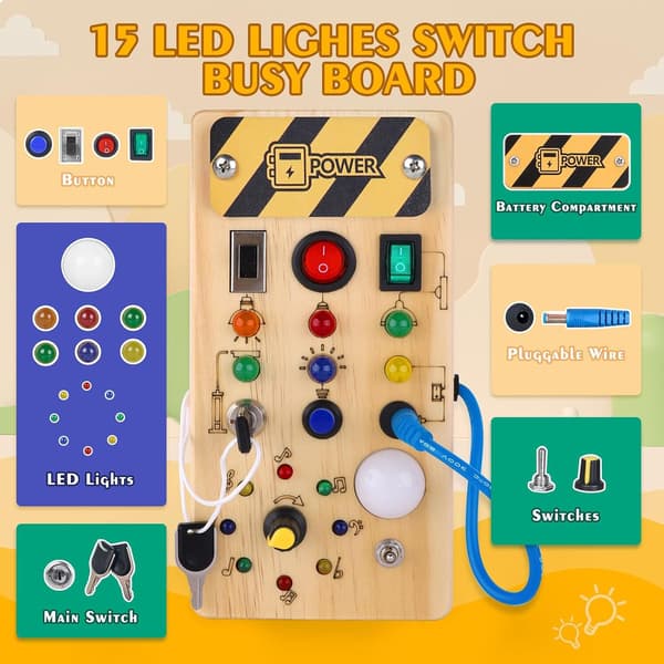 Montessori Busy Board 1-4 år Leksak Trä LED Motorik Sensorisk Aktivitetsbräda Barnpresent (A)
