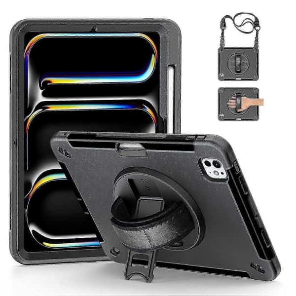För iPad Pro 13 (2024) Fodral Stödfunktion PC + TPU Robust Skydd Med Axelrem - Blå, zxl Black