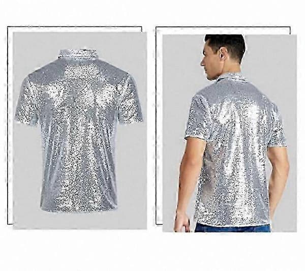 Glitter Pailletter Kortærmet T-shirt til Mænd Silver M