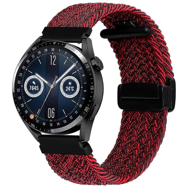 För Garmin Forerunner 265/255/Vivoactive 4/Venu 2 22 mm nylonarmband + vikbart spänne Black Red