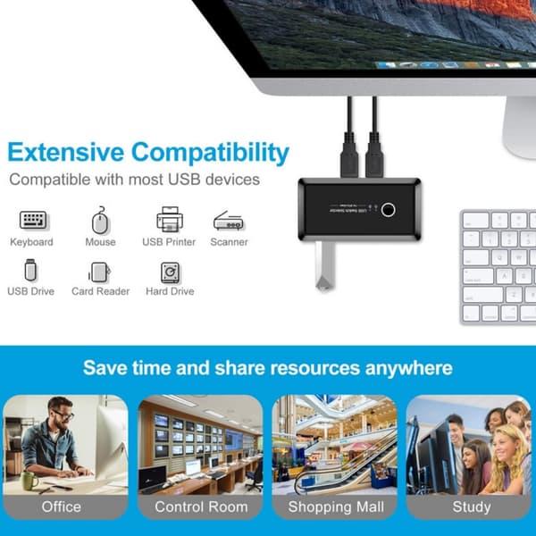 2-ind-4-ud USB-delingskontakt, USB 3.0 KVM-switchvælger, USB 3.0 printerdelingsenhed