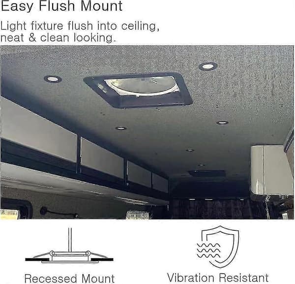 4 x 12V LED indbyggede loftslamper til autocamper, campingvogn, dæmpbare downlights til autocamper, båd, varevogn, campingvogn, yacht, badeværelse (sort, varm hvid 3200K)