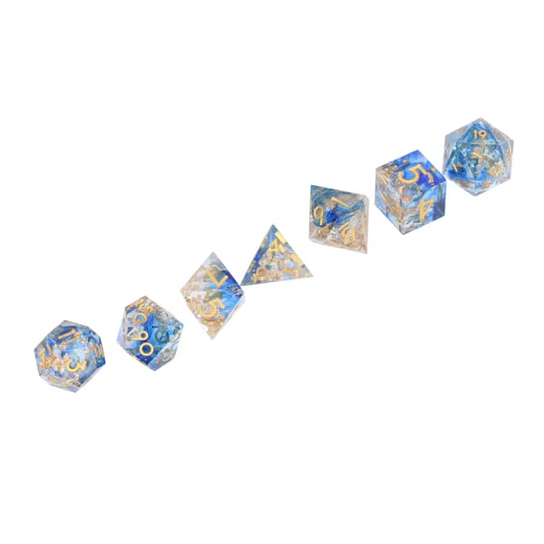 7 st Polyhedral Resin Tärningsset Tydliga Siffror Rollspel Utsökt Samlarobjekt Present till Familj Vänner Blå+Guld