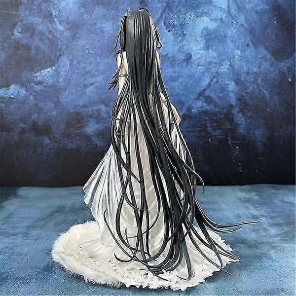 Anime Action Figur Model Statue Langt Sort Hår, Lyserøde Øjne, Hvid Gulvlang Kjole med Ædelstenshalskæde, Pendul