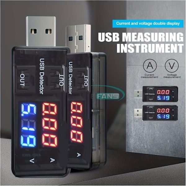 1 st USB-laddardetektor, dubbel digital display strömspänningstester, kompositmaterial, USB-strömläge