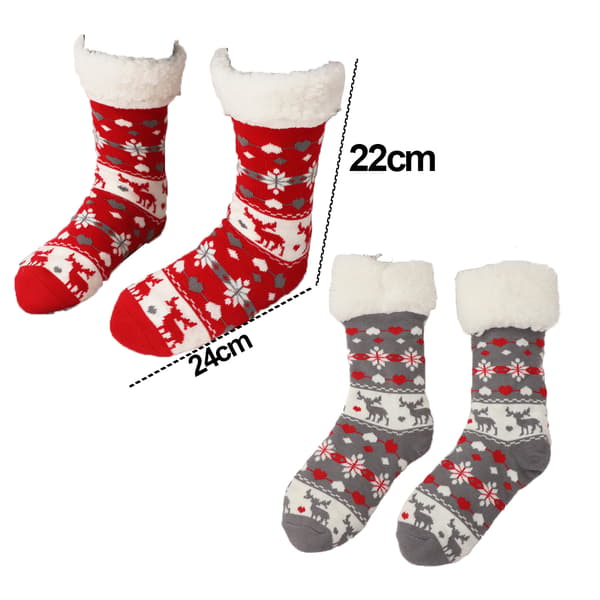 【03】Hjemmesko Strømper, 2 par lange skridsikre gulvstrømper, ultrabløde julevinter skridsikre deer
