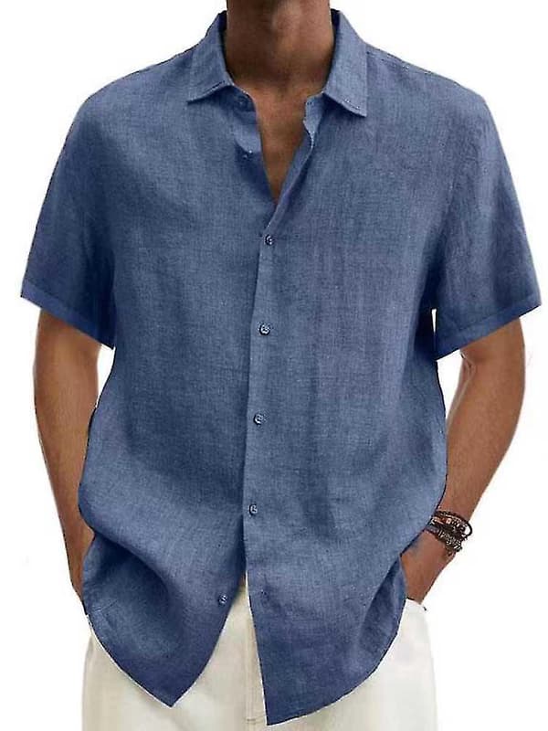 Sommar Herr Bomull Linne Blus - Kort Ärm, Nedvikt Krage, Lös Passform, Knäppning (S-5XL) 4XL vit