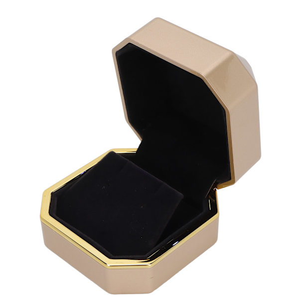 Ring Presentask Elegant Skyddande Liten Smyckesförvaring Displayfodral med Lampa för Frieri Bröllop Guld