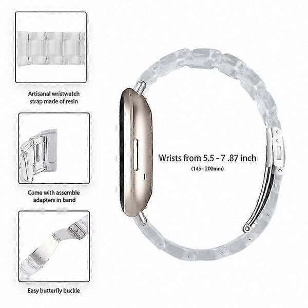 20 mm harpiksrem med spænde i rustfrit stål til Fitbit Versa 4/Sense 2 udskiftningsurrem Transparent