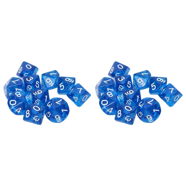 20 stk. Digitale Terninger 10-sidede Transparente Klare Tal Undervisningsterninger Sæt til Brætspil Børn Matematik Læring Blå