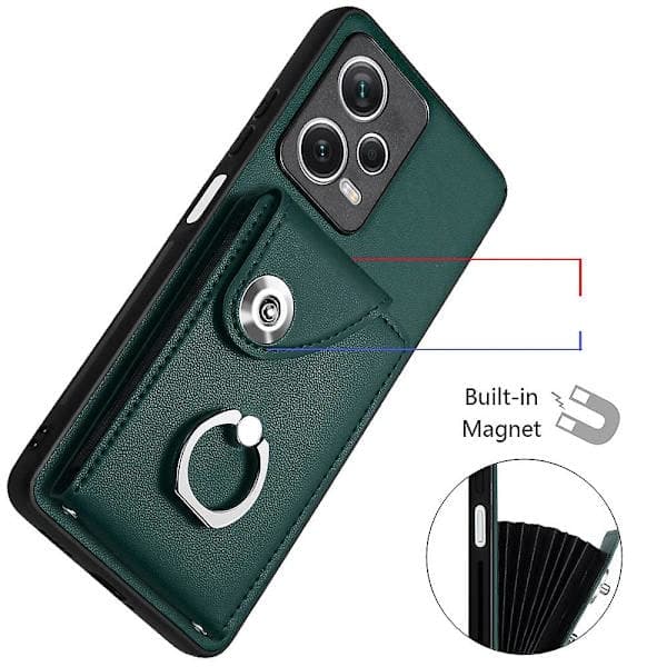 【03】Mobile phone case with card holder (Global communication) for Xiaomi Redmi Note 12 Pro+ 5G (Green)