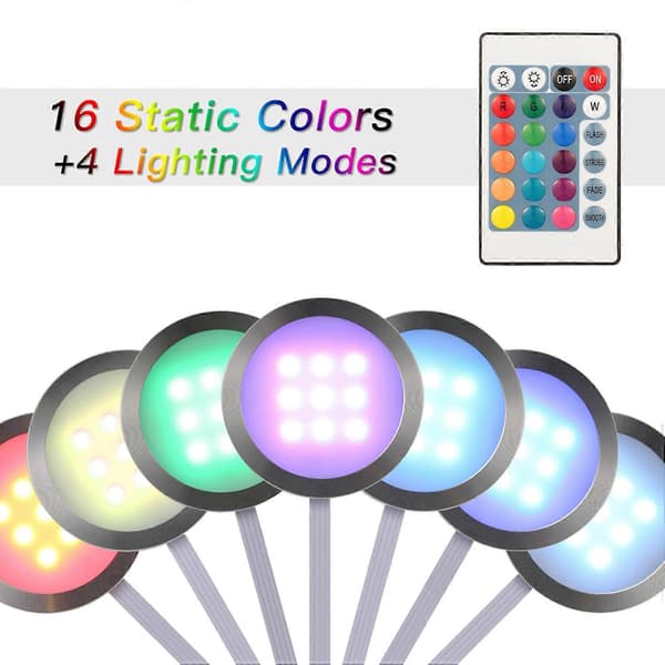 【03】8 STK Smal Rund Form RGB LED Underskabslyssæt SMD5050 Pucklys Farveskiftende Dæmpbar Lysstyrke