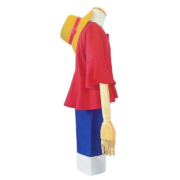Anime Luffy Cosplay -asu Monkey D. Luffy Punainen T-paita Housut Hattu Asu Halloween-vaateasu have hat S