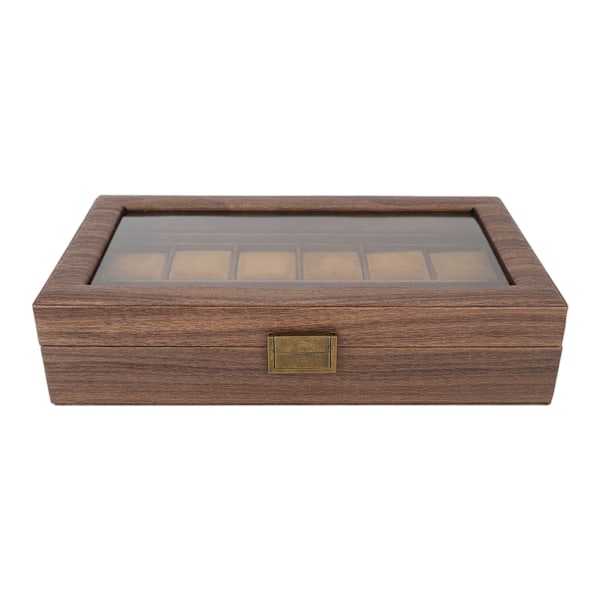 Klockbox Organizer 12 Fack Trämönstrad Lyxig Förvaringslåda Ultra Slät PU Läder Interiör