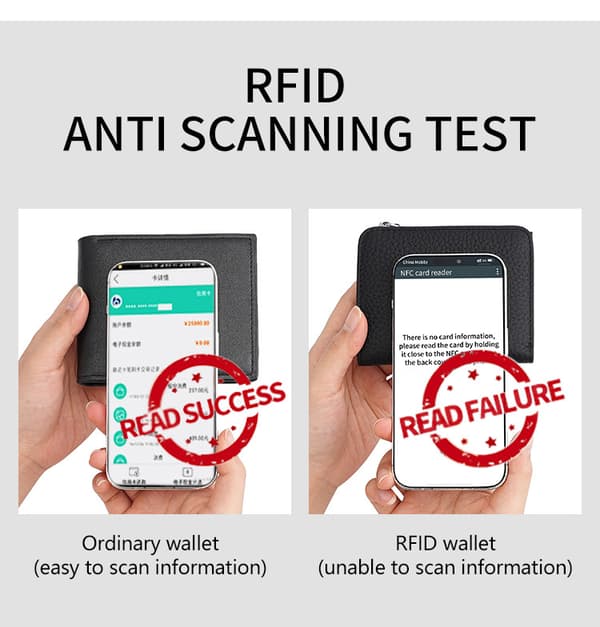 【03】Slank RFID-beskyttet herrepung med møntrum - Ægte læderpung med lynlås Sort Black Black 89