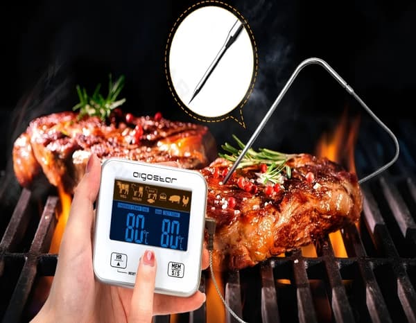 Aigostar Digitalt Madtermometer med Probe, Kødtermometer til Grill og Ovn, med Tidsalarm