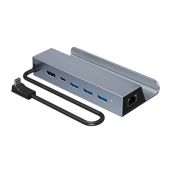 USB-C 1 til 6 Dockingstation til Steam Deck, HDMI 2.0 4k60Hz, RJ45, USB-A 3.0 5 Gbps, 100W USB-C PD