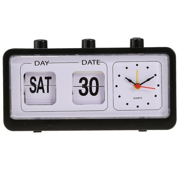 Retro kalender flipur sengefirkantet ur med 3 trykknapper husholdningssort