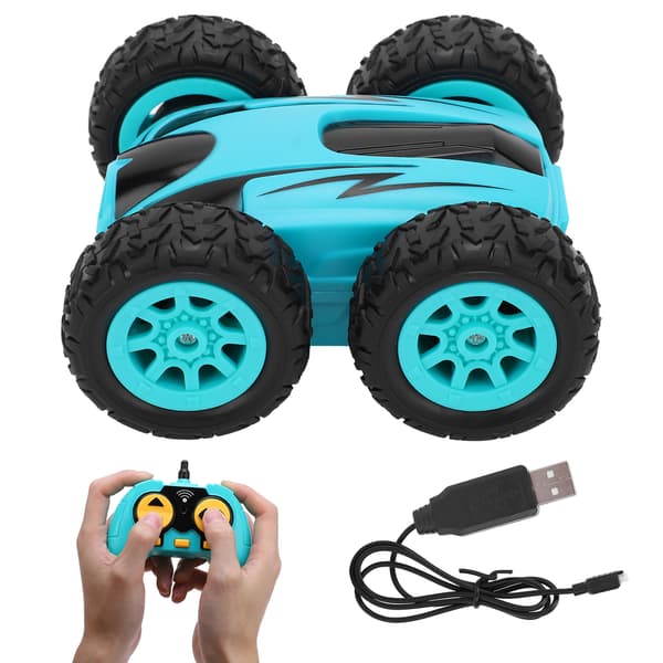 Mini Stunt 2.4G Hög Hastighet Tvåsidig 360 Grader Rotera Trådlös RC Bil Fyrahjulsdrift (blå)