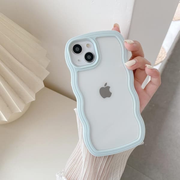【03】Compatible with iPhone 11 Case, Wavy Frame Clear Case Compatible with Girls Women, Transparent Silicone Protective Phone Case - Light Blue