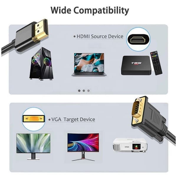 HDMI til VGA-kabeladapter 1,8 m, VGA-konverter, HDMI til VGA-konverterkabel