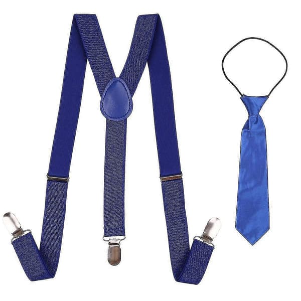 Fluga och slips för barn, justerbara elastiska hängslen för pojkar Royal Blue