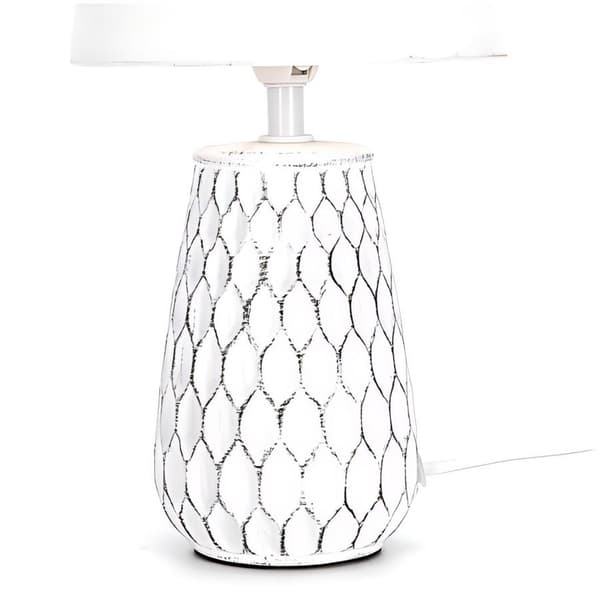 Dekorativ lampa i sliten vit keramik, E14-sockel, rustik stil för mysiga miljöer.