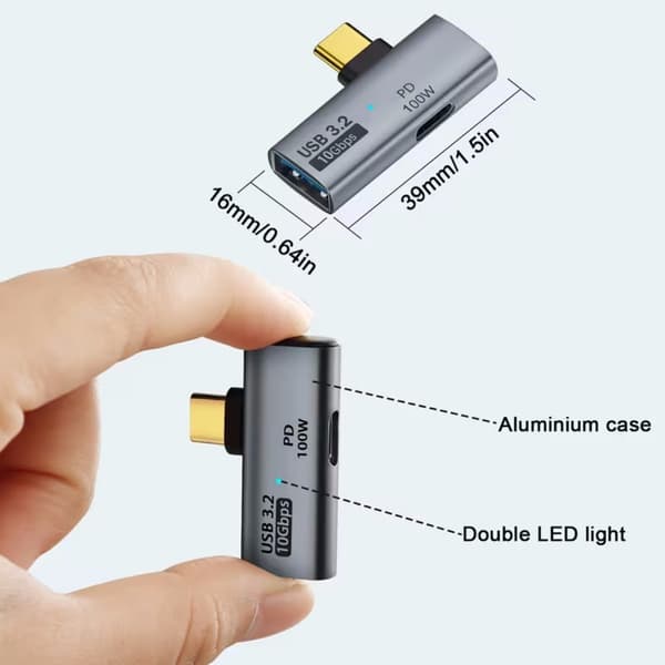 Typ-C till OTG-adapter, 2-i-1 USB Typ-C-adapter, stöder PD till USB OTG-dataöverföring.