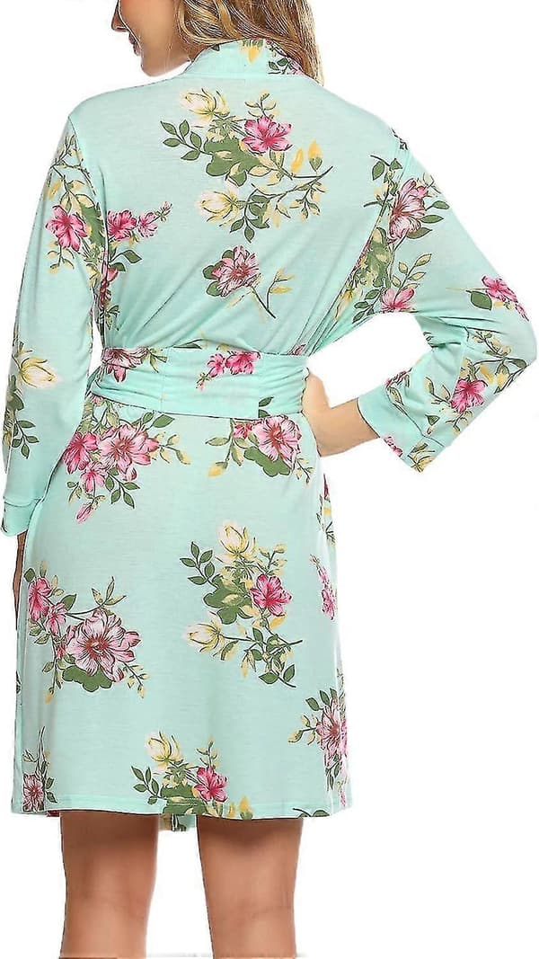 Dammorgon Lätt kimono Morgonrockar Kort stickad badrock Mjuka sovkläder Dammorgonkläder Mint Floral