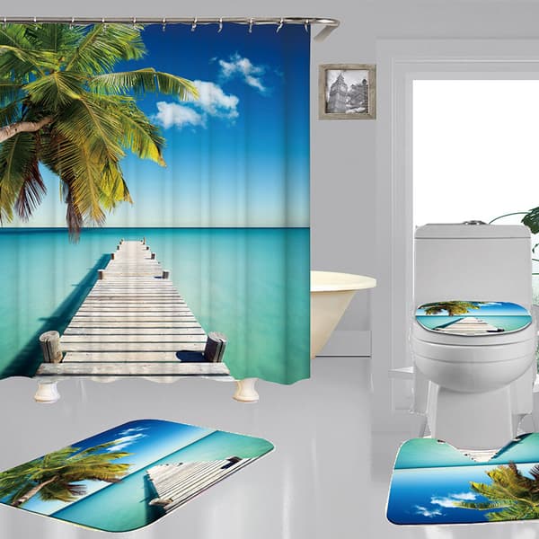 【03】180x200 Design Bruseforhæng Tropisk Ocean Palmønster ZZ109