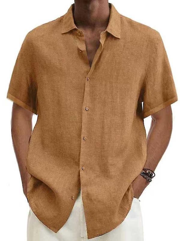 Sommar Herr Bomull Linne Blus - Kort Ärm, Nedvikt Krage, Lös Passform, Knäppning (S-5XL) 4XL vit