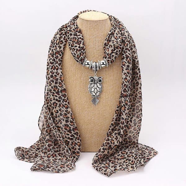 Mode helt nye kvinder lang chiffon leopard dame tørklæde halskæde vedhæng smykker kaffe en størrelse Coffee One Size