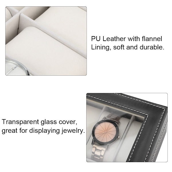 Bærbar PU læder ur taske 10 rum smykke display etui opbevaringsholder