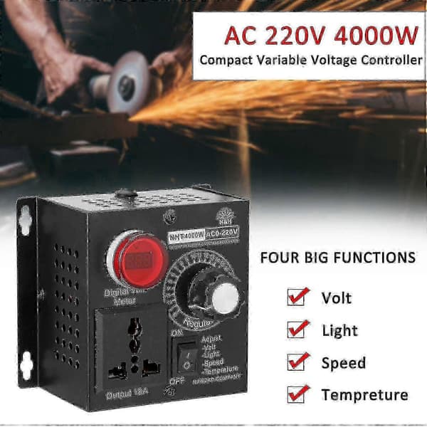 AC 220V 4000W Kompakt Variabel Spänningsregulator Bärbar Hastighet Temperatur Ljus Spänning EU Plug