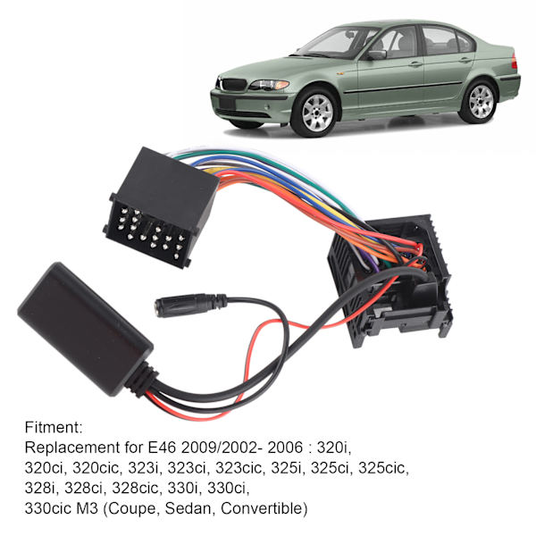 Bluetooth-sovitin BMW E46 3-sarjaan, AUX-kaapeli mikrofonilla